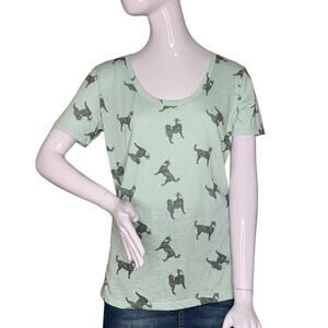 Nolie Pacsun NWT  Top Tribal Huskies Print Short Sleeve Mint Green Size L
